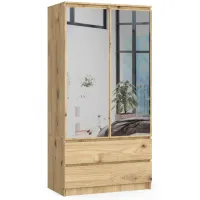 Szafa do sypialni, 2 szuflady, lustro, DORMI, 90x51x180 cm,  | TYLETEGOTU