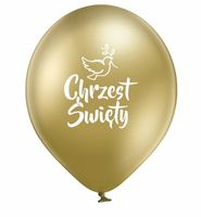 Balony lateksowe Chrzest Święty złote glossy biały napis, 30 cm 3 szt.