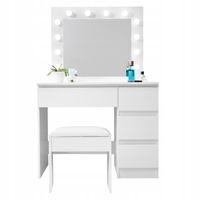 Aga Toaletka z lustrem i oświetleniem + taboret Biały mat