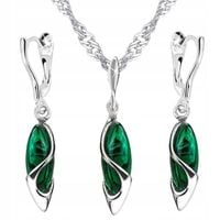 SREBRNY KOMPLET BIŻUTERII RODOWANEJ MALACHIT ZESTAW BIŻUTERII DZIEŃ MATKI