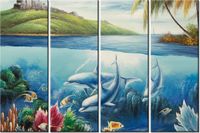 120CM 80 OBRAZ 4 ELEM SYMPATYCZNE DELFINY ŚCIENNY