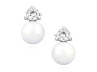 Delikatne rodowane srebrne kolczyki łezki perły perełki cyrkonie srebro 925 Z1118E