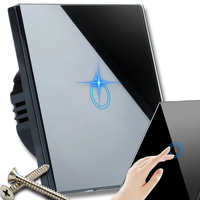 POJEDYNCZY DOTYKOWY WŁĄCZNIK WYŁĄCZNIK ŚWIATŁA SZKLANY SZKŁO CZARNE Ø60MM