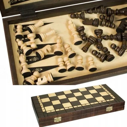 GRY DREWNIANE 3w1 = SZACHY + WARCABY + BACKGAMMON zdjęcie 14