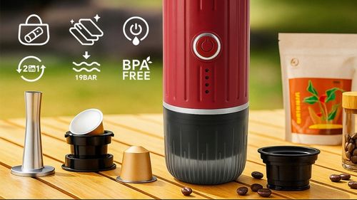 PRZENOŚNY MINI EKSPRES DO KAWY MIELONEJ KAPSUŁKI PODGRZEWA WODĘ 19 BAR 100W na Arena.pl
