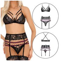 EKSKLUZYWNY KOMPLET BIELIZNY DAMSKIEJ ELEGANCKI KORONKOWY 3CZĘSCI L/XL