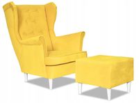 Fotel uszak Diana z podnóżkiem skandynawski Family Meble kanarkowy