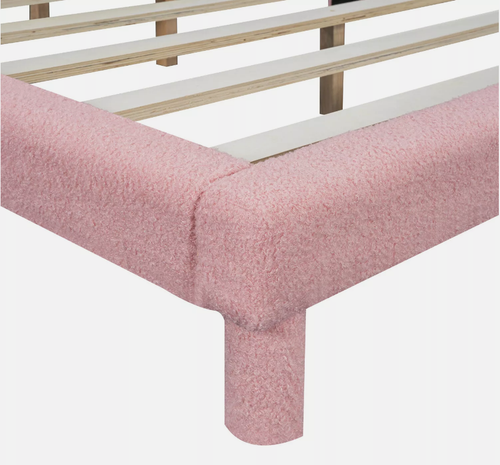 Łóżko tapicerowane 140 x 200 cm młodzieżowe różowe z ramą z listew na Arena.pl