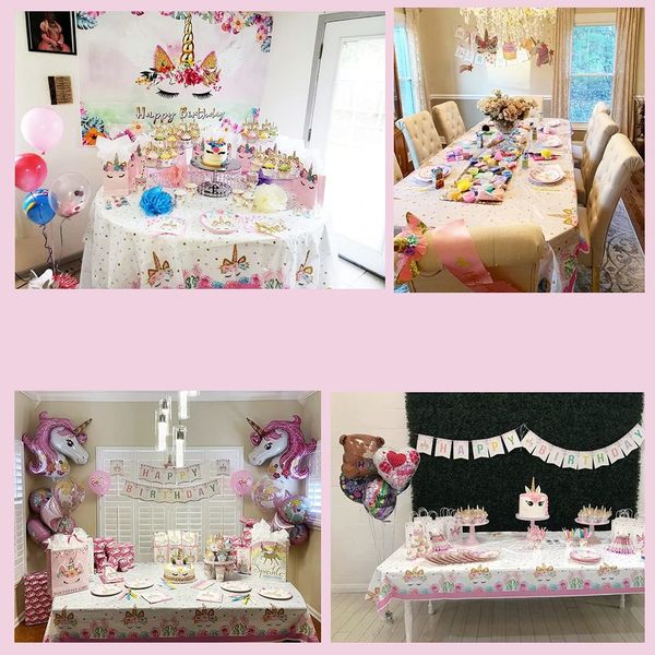 Obrus Jednorożec Dla Dziewczynki Urodziny 2 Sztuki 274x137 Cm Biały zdjęcie 3