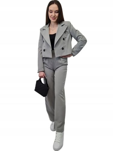 Nowoczesny GARNITUR DAMSKI Szary, Krótka Marynarka i Szerokie Spodnie, r.M na Arena.pl