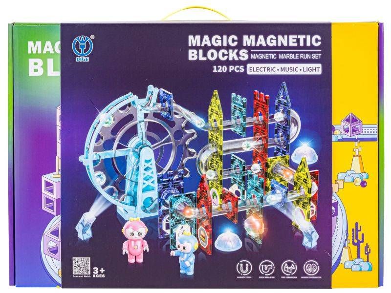 Świecące Klocki Magnetyczne, Tor Kulkowy Dla Kulek 120 Elementów Kulodrom zdjęcie 2