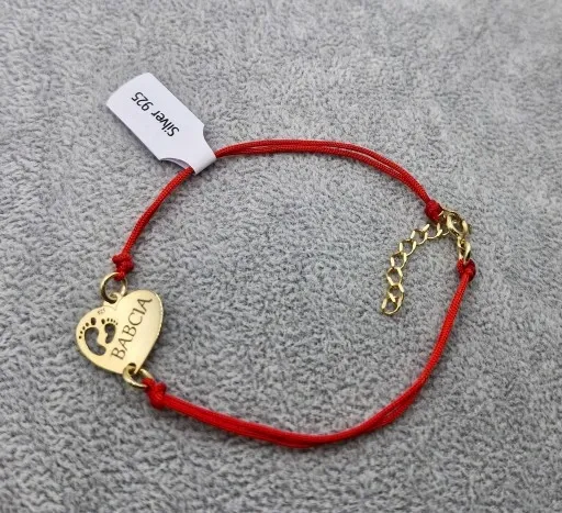 BRANSOLETKA SREBRO ZŁOCONE SERCE STÓPKI GRAWER zdjęcie 4