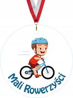 MEDAL Z PLEXI 5 cm z nadrukiem UV mali rowerzyści dla dzieci kolorowe wzory