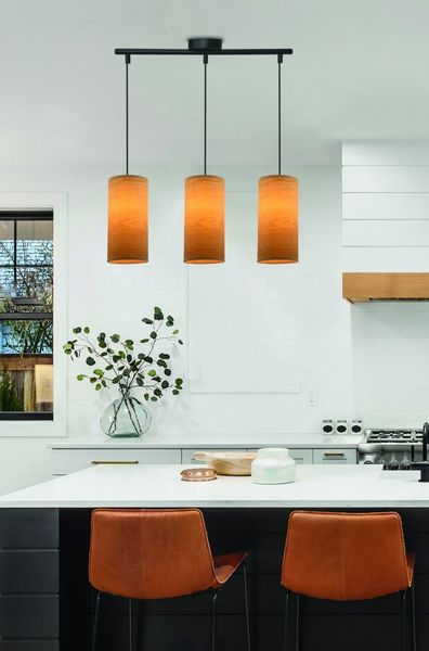 Ballo lampa wisząca czarny 3x60 E27 abażur orzechowy zdjęcie 2