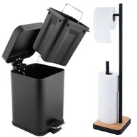 Zestaw łazienkowy: Kosz na śmieci 3L + Stojak na papier toaletowy CZARNY