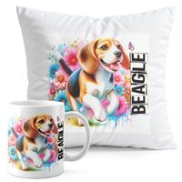 ZESTAW KUBEK + PODUSZKA DRUK - PIES PSY PIESEK RASA BEAGLE