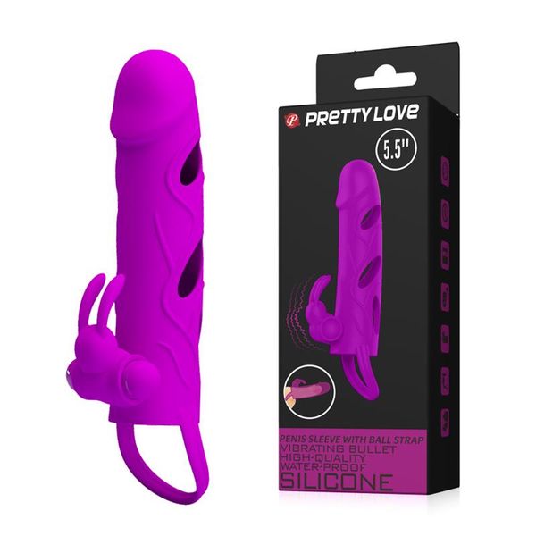PRETTY LOVE - PENIS SLEEVE WITH BALL STRAP vibration PURPLE zdjęcie 1