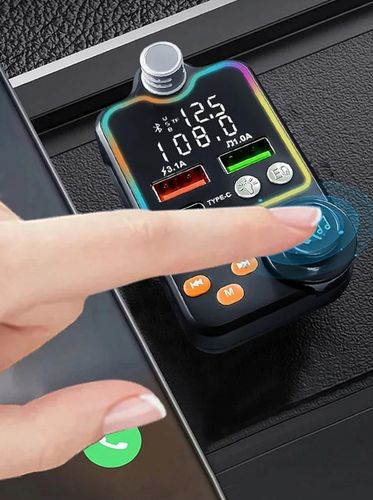 TRANSMITER FM ZESTAW GŁOŚNOMÓWIĄCY BT 5.0 ŁADOWANIE QC 3x USB PD RGB AUDIO na Arena.pl