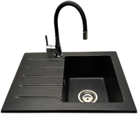 Zlewozmywak jednokomorowy z ociekaczem ARAGON grafit z lewym ociekaczem + bateria flex LAVO