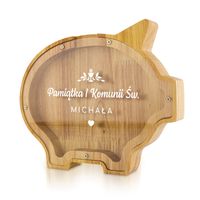 Skarbonka świnka drewno bambus prezent na komunię pamiątka komunii