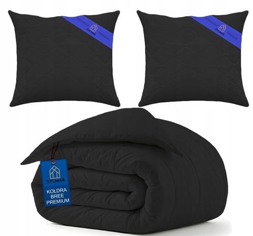 KOMPLET KOŁDRA CAŁOROCZNA ANTYALERGICZNA 160x200 + 2x PODUSZKA 70x80 CZARNY na Arena.pl