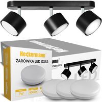 Zestaw Lampa Punktowa Led Heckermann 8795316A Czarna 3X Głowica + 3X Żarówka Led Heckermann Gx53 7W Neutral