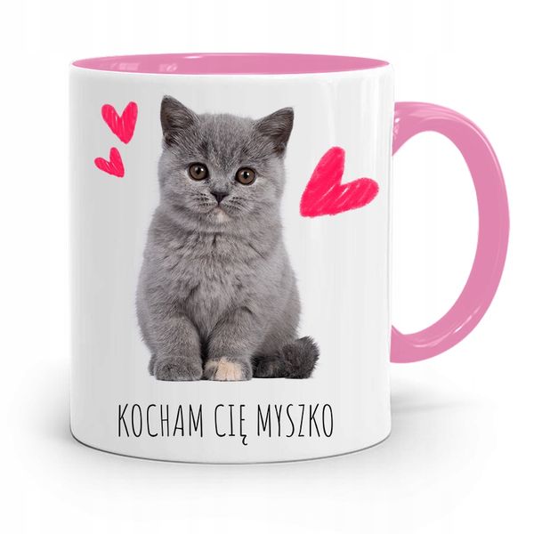 Kubek Różowy Na Walentynki Kocham Cię Myszko Z Nadrukiem Ze Zdjęciem zdjęcie 1