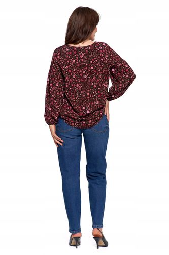 Koszula Damska Bluzka z Bufiastymi Rękawami w Kwiatki BORDOWY MORAJ - M na Arena.pl