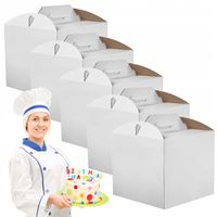 Pudełko karton biały z rączką na tort opakowanie 26x26x25cm 5 sztuk