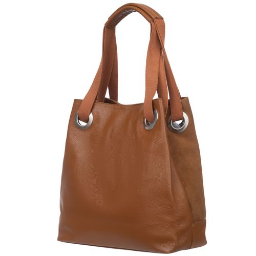 VERA PELLE torebka zamszowa shopper z parcianymi rączkami V707 camel na Arena.pl