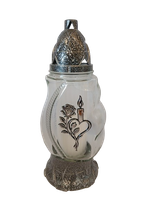 Znicz całoroczny srebrna róża z świeczką 27 cm