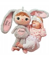 Szaro-różowy Królik Metoo 50cm - Lalka Metoo z imieniem Prezent na Komunię