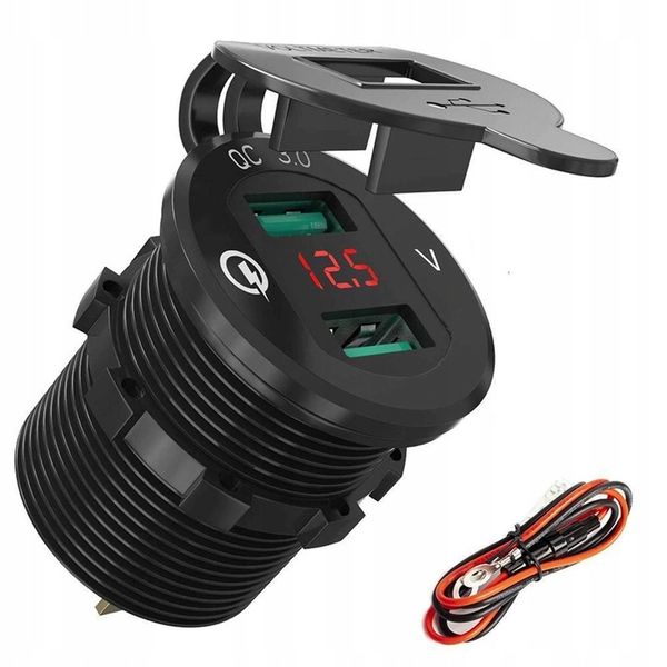ŁADOWARKA SAMOCHÓD 2x USB QC3.0 WOLTOMIERZ 3A ALU zdjęcie 1