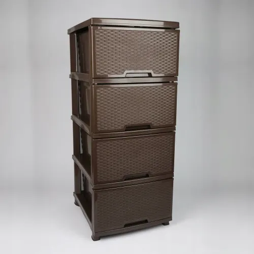 REGAŁ ŁAZIENKOWY BRĄZOWA KOMODA STOJAK SŁUPEK SZAFKA Z 4 KOSZAMI RATTAN na Arena.pl