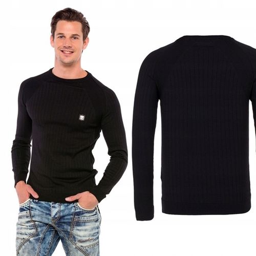 CIPO BAXX SWETER W PRĄŻKI BLACK BASIC GŁADKI~XXL na Arena.pl