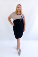 Elegancka Sukienka z Kieszeniami Czarno-Beżowa UNI