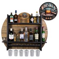Drewniany barek na ścianę półka barowa ścienna na alkohol i kieliszki – barek wiszący loft vintage SILVER Whiskey Bar