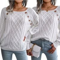 Sweter damski ciepły jesienny zimowy biały z guzikami bluzka