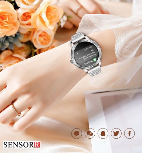 SREBRNY ZEGAREK SMARTWATCH DAMSKI ROZMOWY CIŚNIENIOMIERZ PULSOMETR KROKI PL na Arena.pl