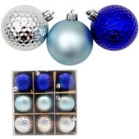 BOMBKI CHOINKOWE NIEBIESKIE SREBRNE ŚWIĄTECZNE ZAWIESZKI NA CHOINKĘ 9szt