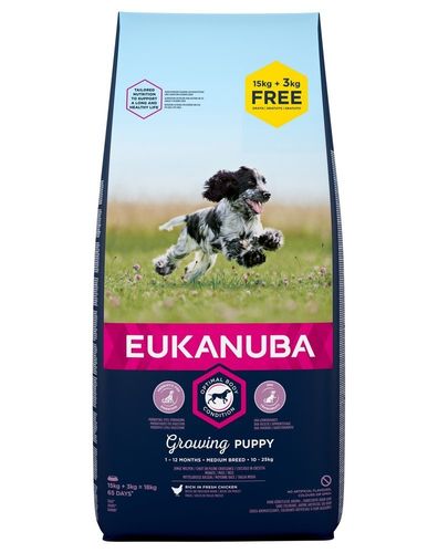 Eukanuba Puppy&Junior Medium Breed Chicken 15kg+3kg na Arena.pl
