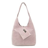 VERA PELLE torebka zamszowa worek na ramię z saszetką V132 j.różowa