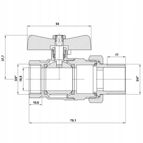 ZAWÓR KUREK KULOWY GW 3/4'' CALA DN20 ZE ŚRUBUNKIEM I DŁAWICĄ MOTYLEK na Arena.pl