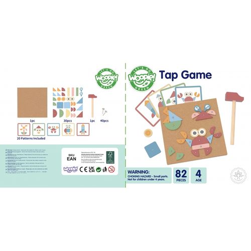 WOOPIE GREEN Drewniana Przybijanka z Młotkiem Układanka 20 wzorów 82 el. na Arena.pl