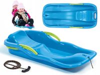 SANKI ŚLIZGI Z HAMULCEM NIEBIESKIE PLASTIKOWE z RĄCZKĄ I SZNURKIEM NA ZIMĘ