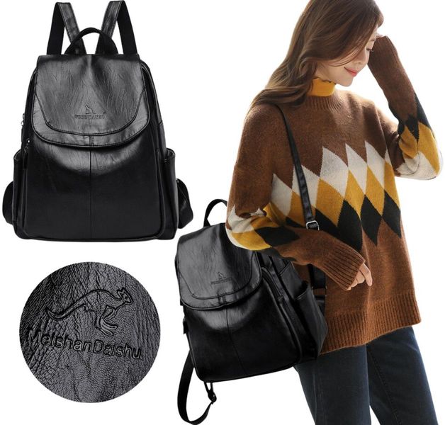 Skórzany Plecak Damski Szkoły Pracy Miejski Czarny zdjęcie 4