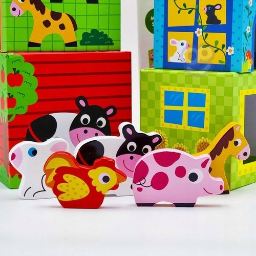 UKŁADANKA NAUKA LICZENIA FARMA WOOPIE KLOCKI PUDEŁKA BOX DOMKI ZOO 10 EL. na Arena.pl