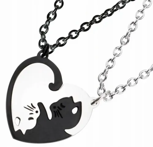 Zestaw Naszyjnik Przyjaźni BEST FRIENDS Yin Yang 2szt Czarny Srebrny Koty na Arena.pl