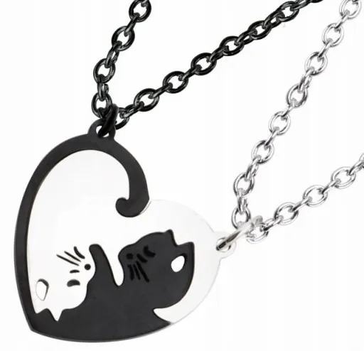 Zestaw Naszyjnik Przyjaźni BEST FRIENDS Yin Yang 2szt Czarny Srebrny Koty zdjęcie 2