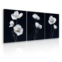 Obrazy Do Sypialni Set Białe Maki Polne Kwiaty Minimalizm 90cm x 40cm
